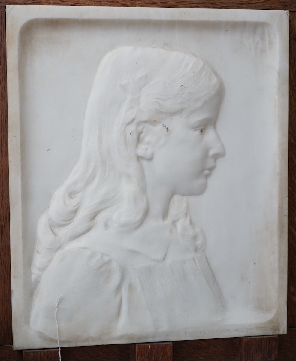 Mortimer Brown (1874-1966) RBS-Sc. 1914. A marble relief of a girl in oak frame, 46 x 38cm excl frame